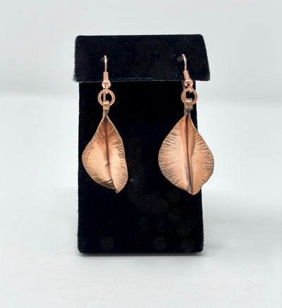 Copper Hand Forged Fold Form Earrings- Leaf Design
