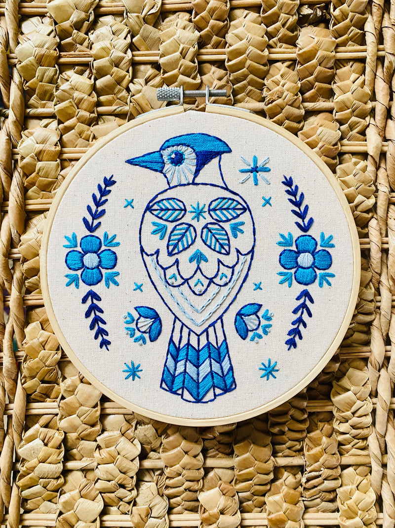 Folk Blue Jay Complete Embroidery Kit