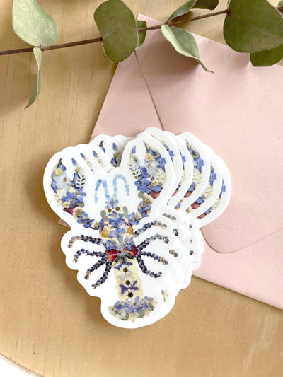 Lobster Blue Pressed Flowers 3" Vinyl Sticker