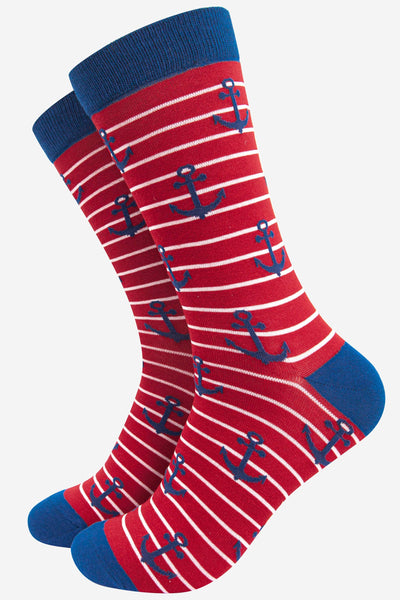 Men's Anchor and Stripe Nautical Bamboo Socks