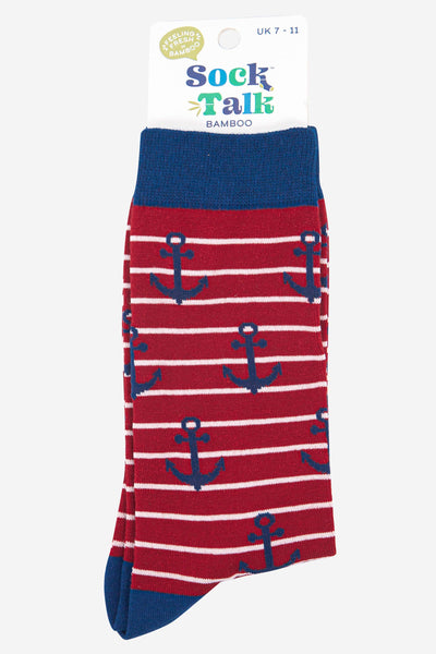 Men's Anchor and Stripe Nautical Bamboo Socks