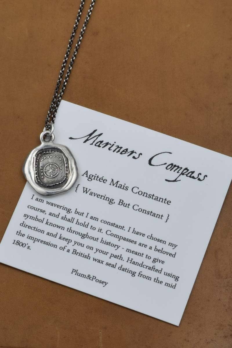 Mariners Compass Wax Seal Necklace Antiqued