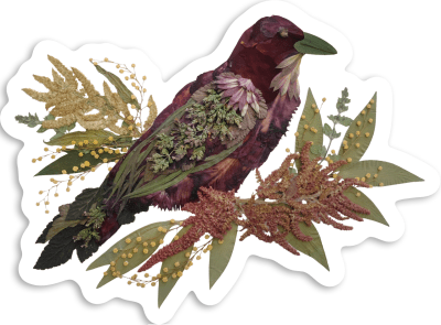 Crow Pressed Flowers, Sticker 3"