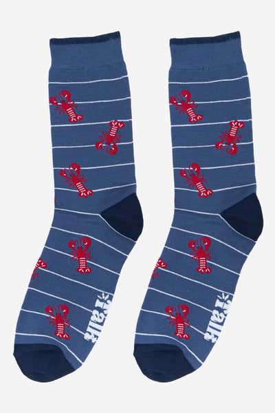 Men's Lobster Bamboo Socks Stripe in Denim Blue