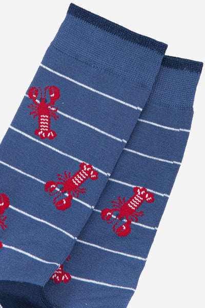 Men's Lobster Bamboo Socks Stripe in Denim Blue