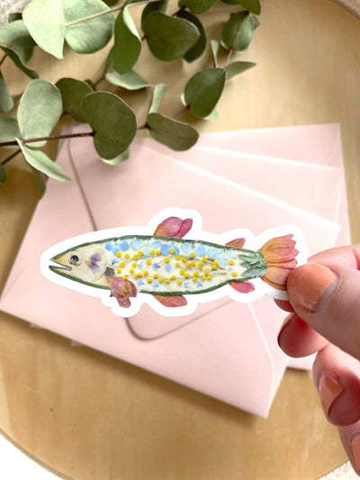 Fish Pressed Flowers 3" Vinyl Sticker
