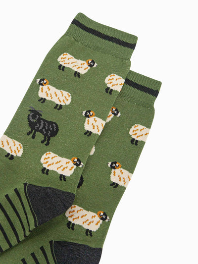 Men's Bamboo Socks - Green, Black Sheep
