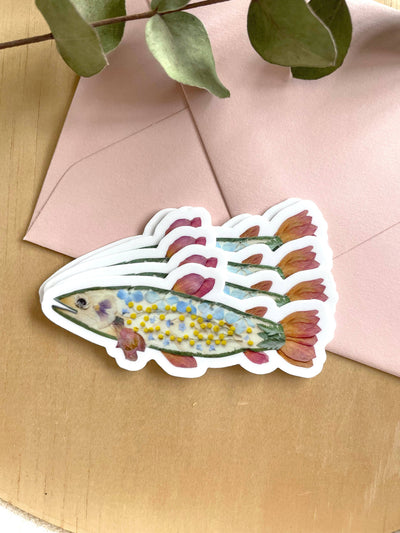 Fish Pressed Flowers 3" Vinyl Sticker