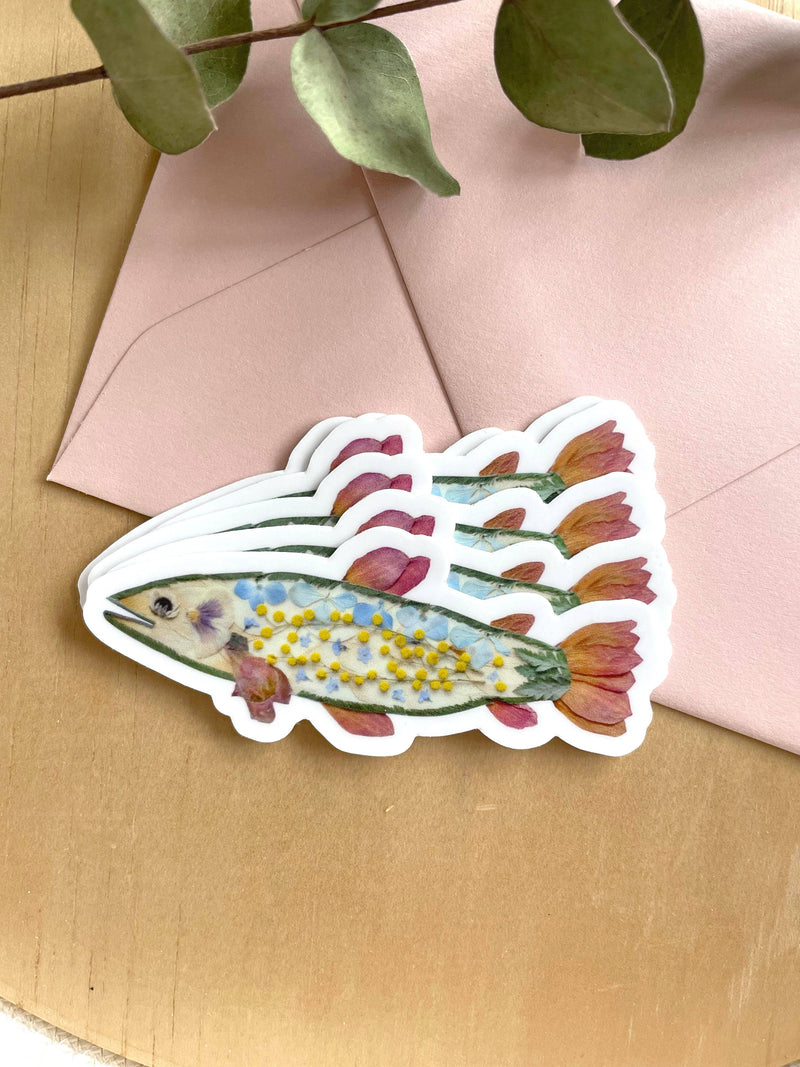 Fish Pressed Flowers 3" Vinyl Sticker