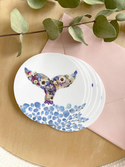 Whale Tail & Water Pressed Flowers 3" Vinyl Sticker