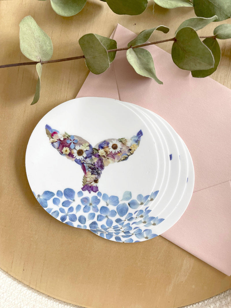 Whale Tail & Water Pressed Flowers 3" Vinyl Sticker