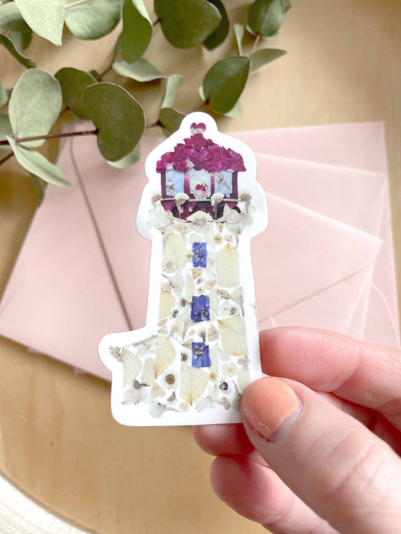 Lighthouse Pressed Flowers 3" Vinyl Sticker