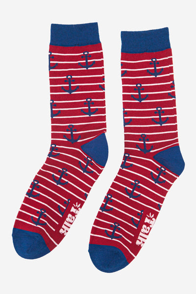 Men's Anchor and Stripe Nautical Bamboo Socks