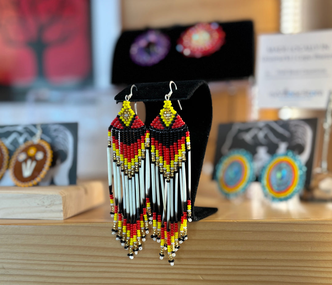 Beaded Waterfall Earrings with Quills