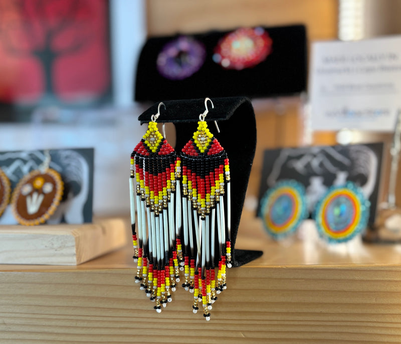 Beaded Waterfall Earrings with Quills