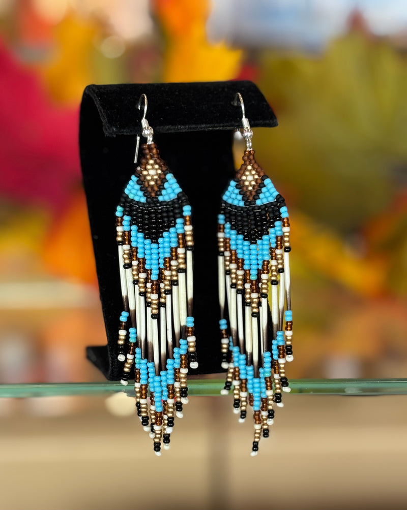 Beaded Waterfall Earrings with Quills
