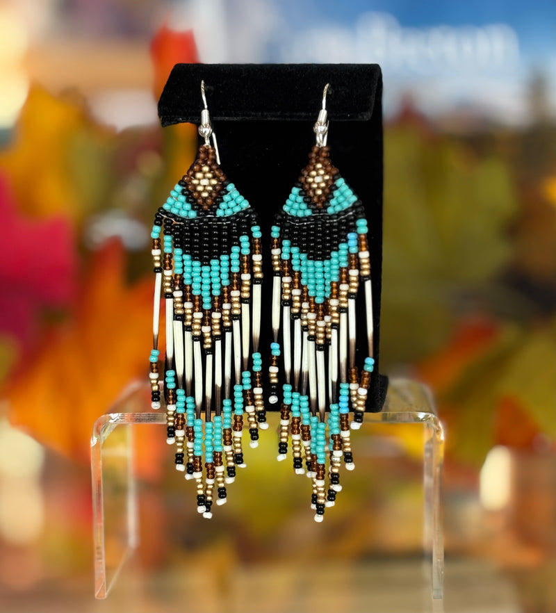Beaded Waterfall Earrings with Quills