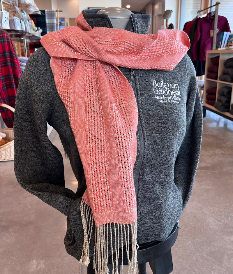 Handwoven Scarf- Lace Stripes in Pink