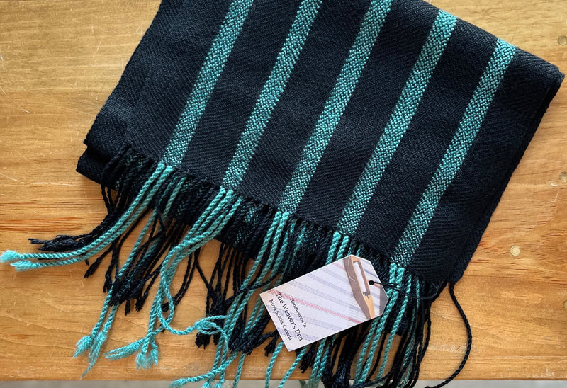 Handwoven Scarf - Teal Stripes