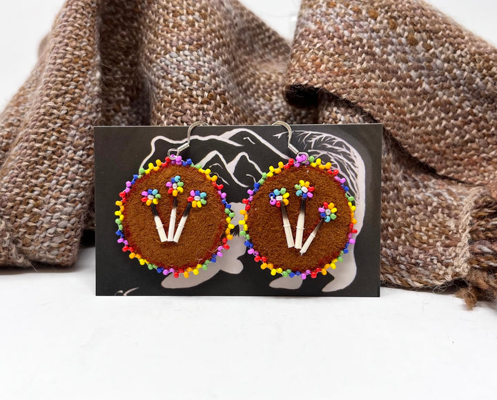 Leather &amp; Quill Beaded Earrings