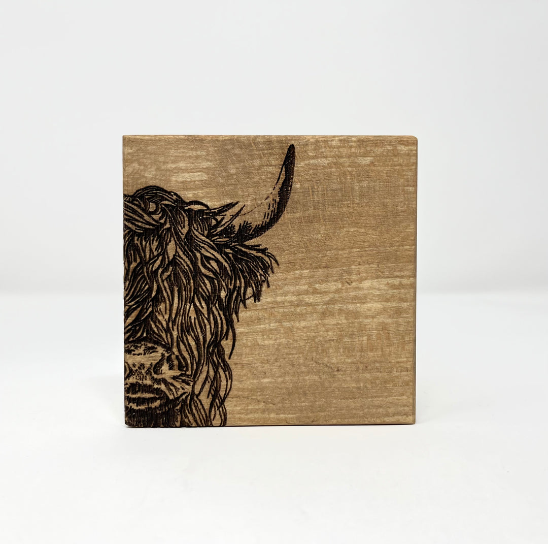 Highland Cow Beech Coaster