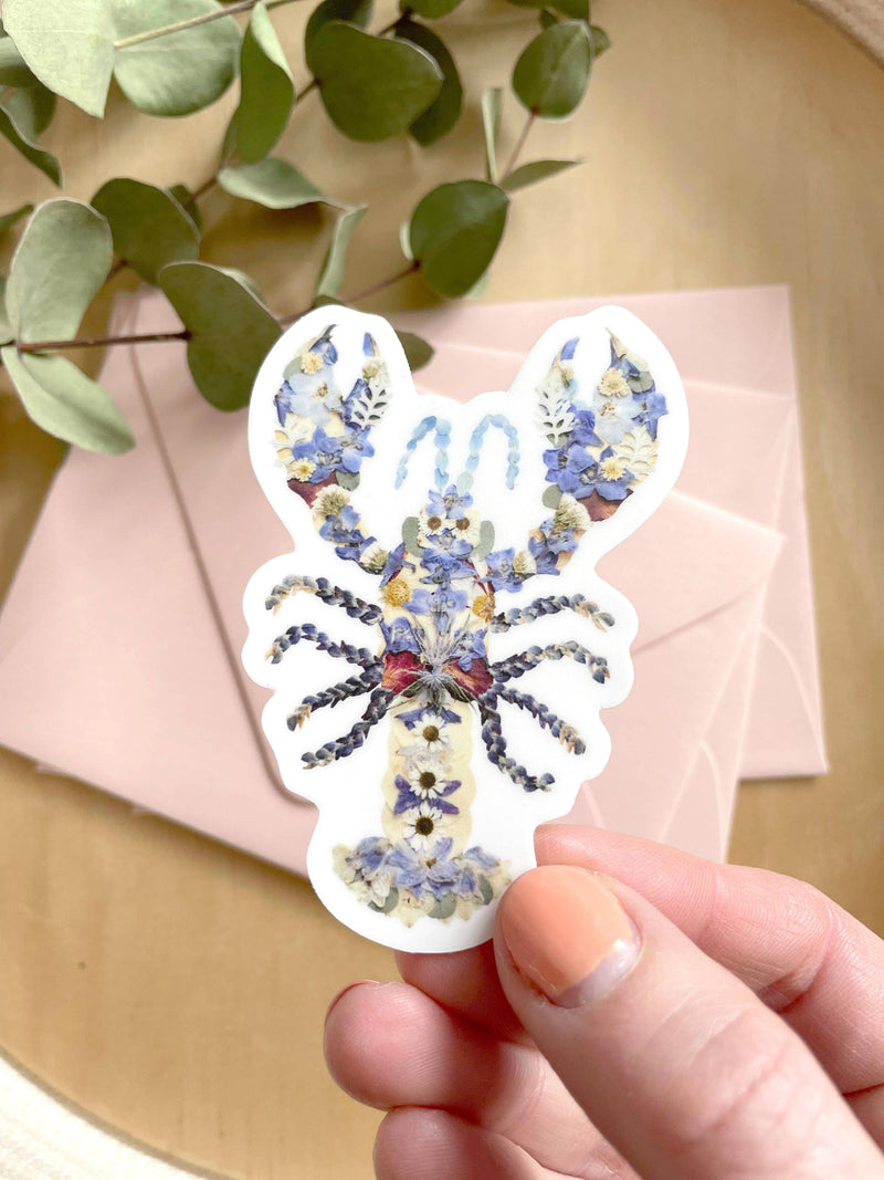 Lobster Blue Pressed Flowers 3" Vinyl Sticker