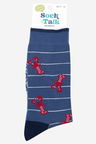 Men's Lobster Bamboo Socks Stripe in Denim Blue