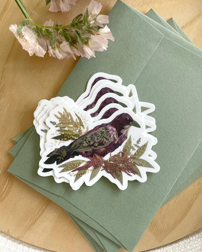 Crow Pressed Flowers, Sticker 3"