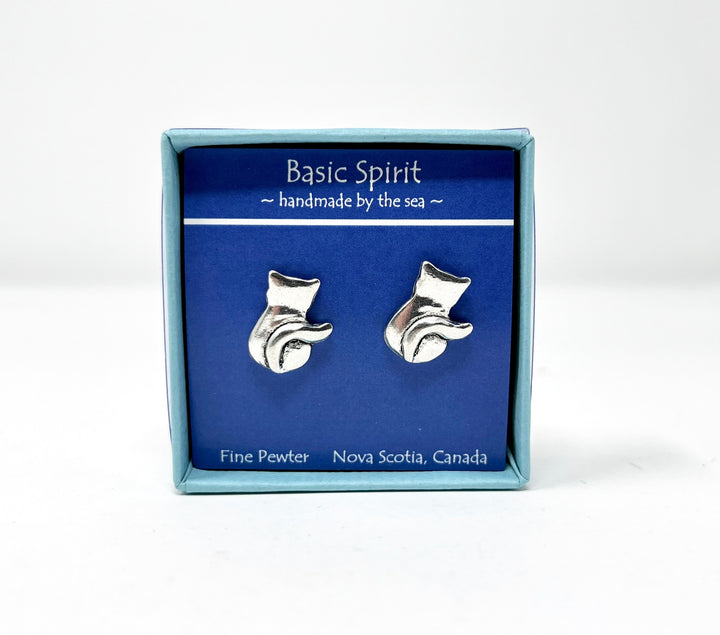Cat Pewter Stud Earrings
