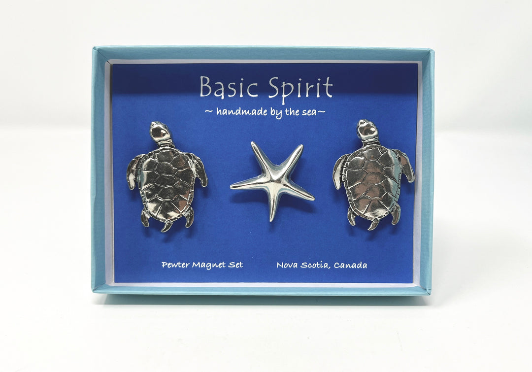 Pewter Turtle &amp; Seastar Magnet Set