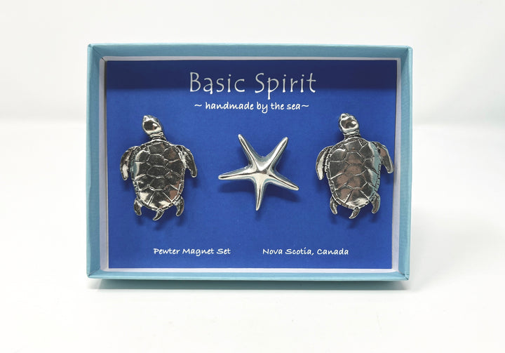 Pewter Turtle &amp; Seastar Magnet Set