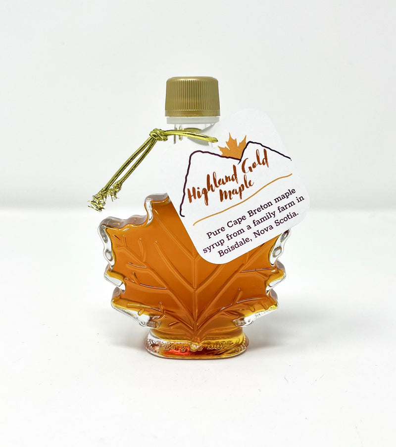 Highland Gold Maple Syrup 50ml. Maple Leaf Shaped Bottle