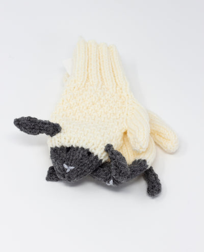 Knitted Lamb Mittens- Cream and Grey