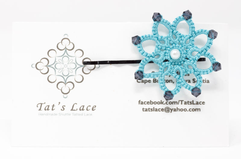 Tatted Hair Pin in Teal