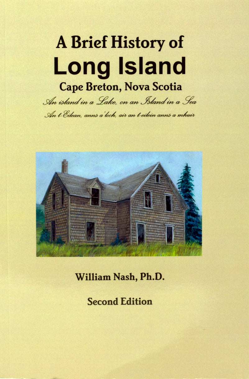 Book describing a Brief History of Long Island. Yellow book cover with old house pictured on front.