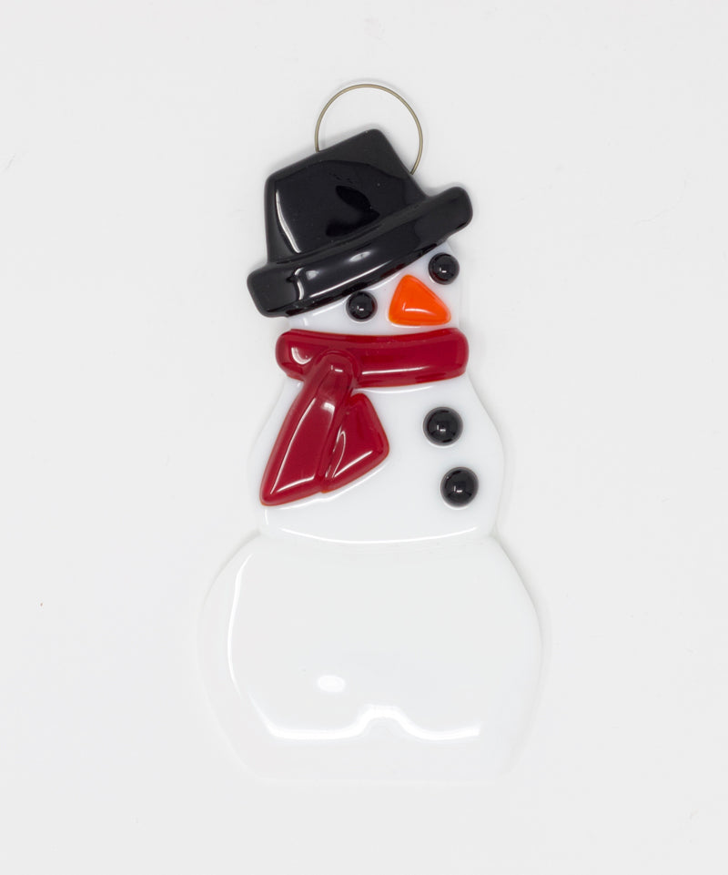 Glass Christmas Ornament- Snowman red scarf