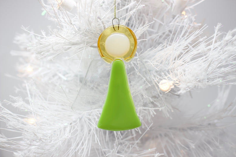 Glass Christmas Ornament- Green Angel