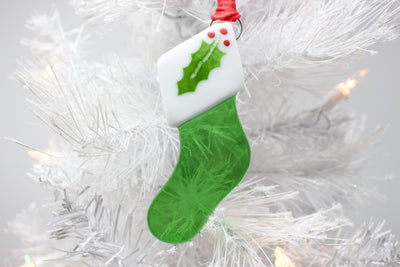 Green stocking glass ornament