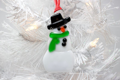Glass Christmas Ornament- Snowman green scarf