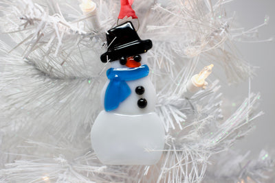 Glass Christmas Ornament- Snowman blue scarf