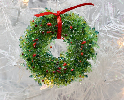 Glass Wreath Ornament- Red and Green