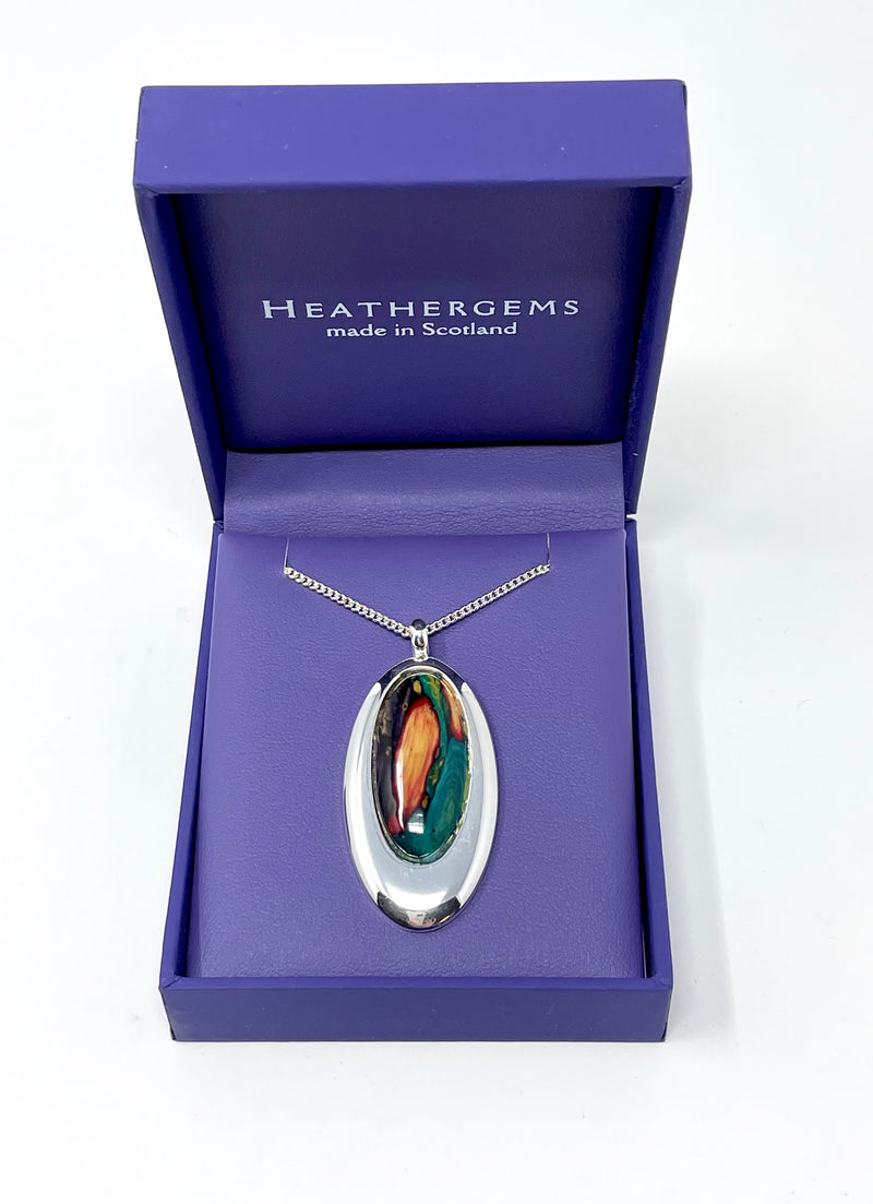 Heathergem Large Oval Necklace (Green & Orange)