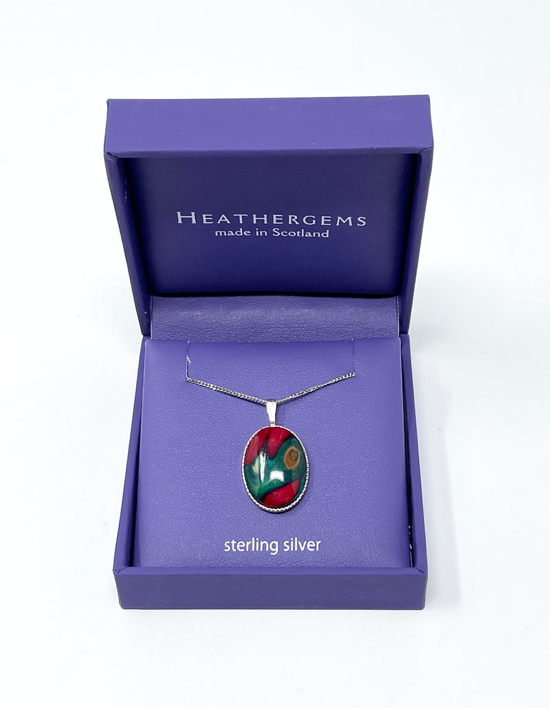 Heathergem Silver Oval Necklace (Red, Green & Yellow)