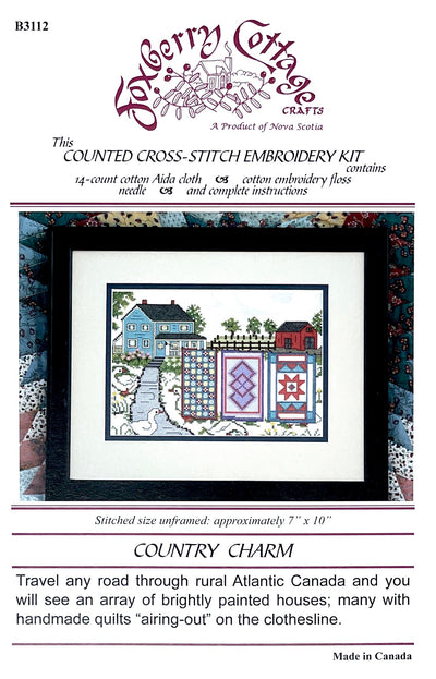 Country Charm Cross Stitch Kit- Scene with Farmhouse and Rugs on Clothes line