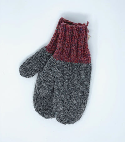 Hand Knit Children's Mittens- Grey & Burgundy