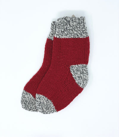 Hand Knit Children's Socks- Red and Grey