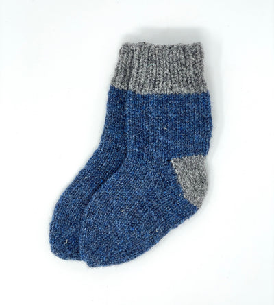 Hand Knit Children's Socks- Blue and Grey
