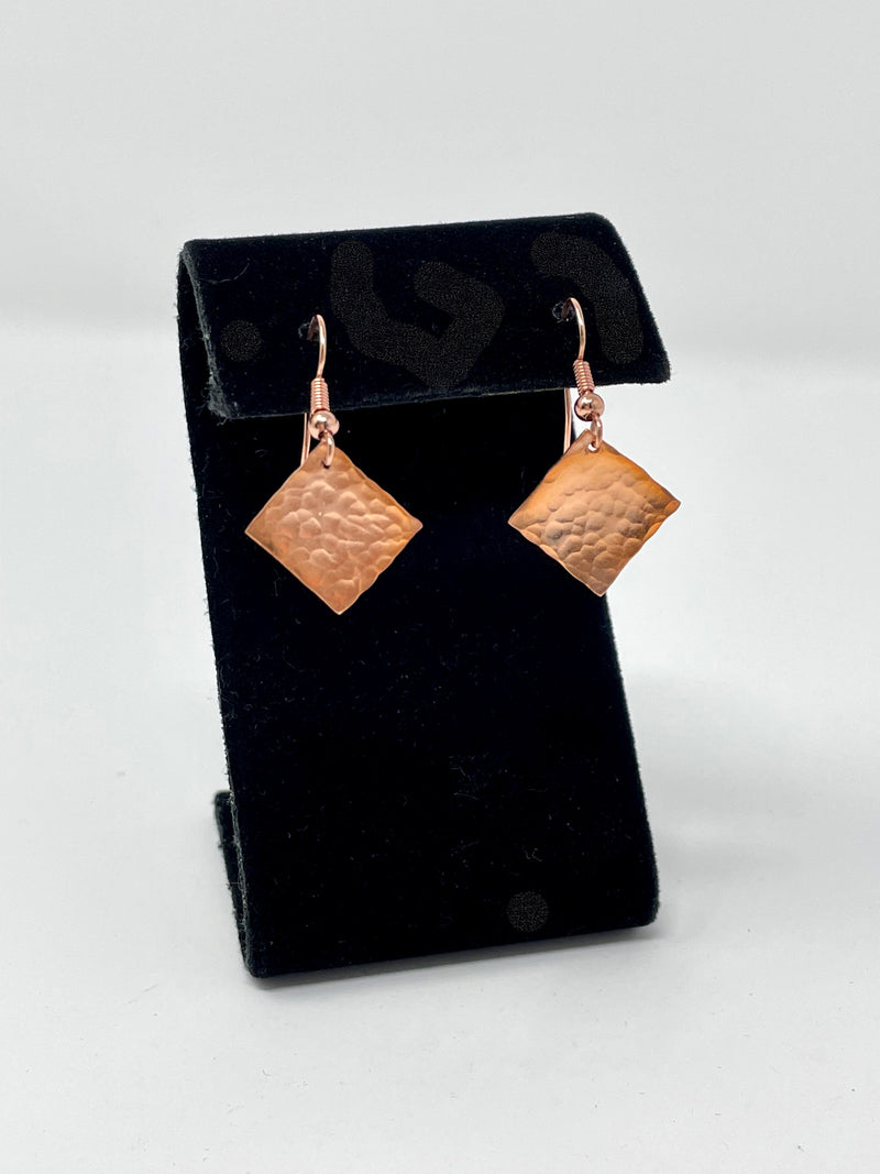 Copper Hand Forged Earrings- Square Shape, Hammered