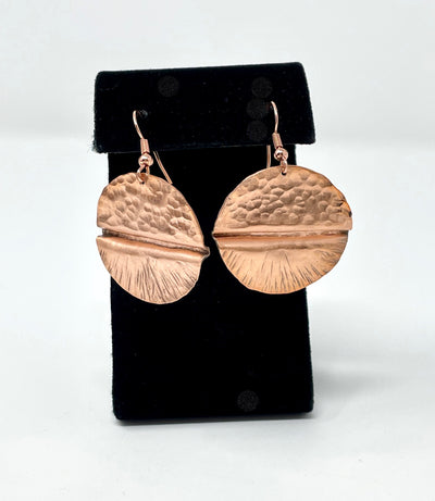 Copper Hand Forged Fold Form Earrings- Circular Shape