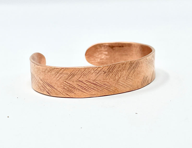 Copper hammered cuff bracelet- Etched design 